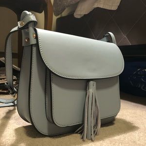 Light blue Italian leather crossbody purse